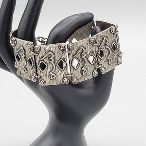 Unisex Silver Tone Metal Panel Fashion Bracelet Hook Closure Length 6 1/4 in